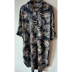 M&S Collection Tropical Palm Print Shirt Dress Coastal Beach Vacation Wear XL